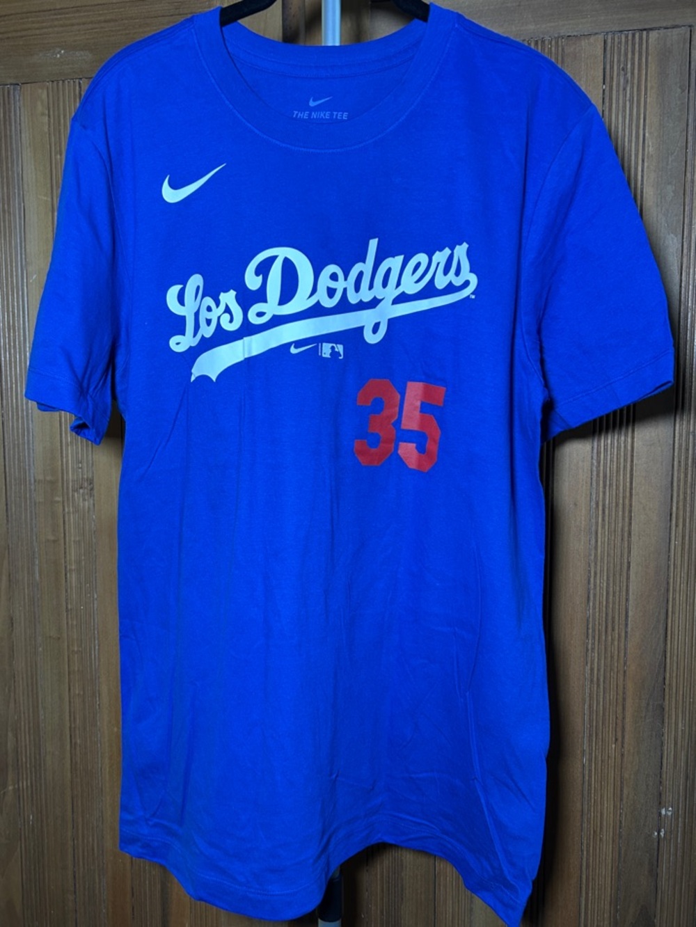 Nike Blue Los Dodgers Tee with Red 35 Bellinger Men’s Medium NEW WITH TAGS